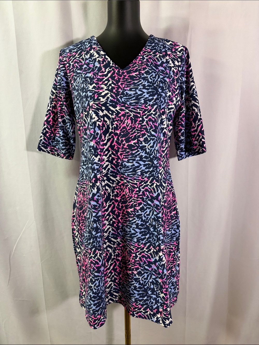 Anthony’s Resort Wear Pink Periwinkle Metallic Printed V-Neck Cover Up Dress